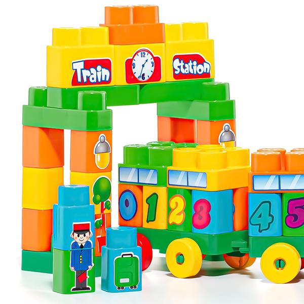 Imagem de Brinquedo Educativo Trenzinho Baby Land Com 70 Peças Blocos Molto Blocks