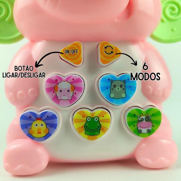 Imagem de Brinquedo Elefante musical didático educativo som luz Rosa