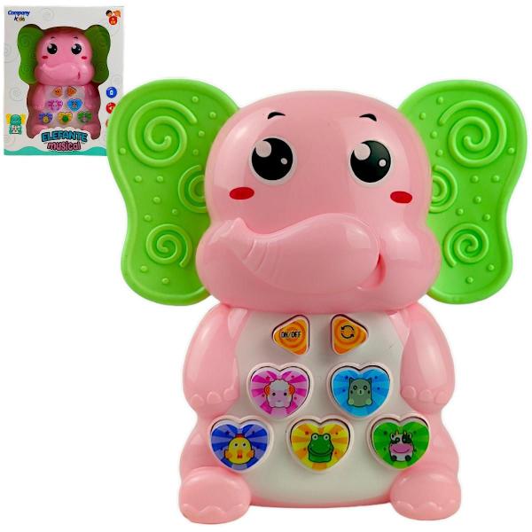 Imagem de Brinquedo Elefante musical didático educativo som luz Rosa