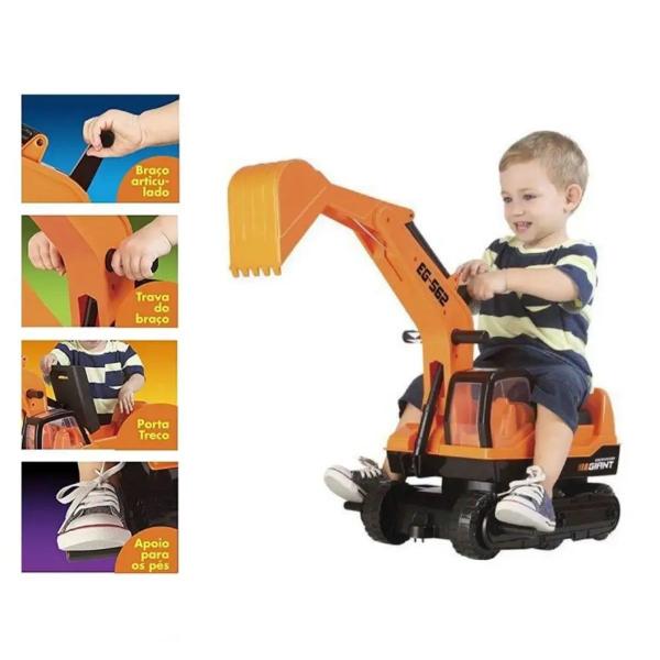 Imagem de Brinquedo Escavadeira Infantil Gigante Giant Escavator Pedal Laranja