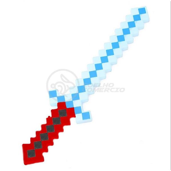 Imagem de Brinquedo Espada Pixel 58Cm Diamante Com Som E Luz À Pilha - Vermelho