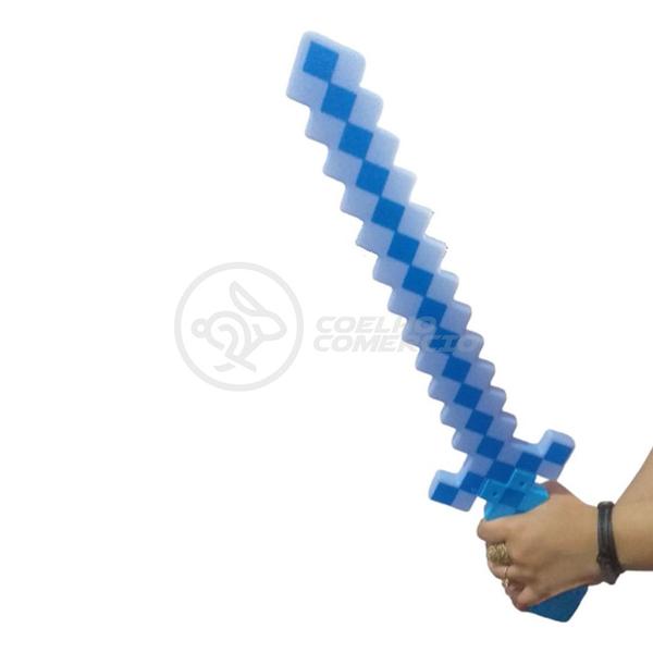 Imagem de Brinquedo Espada Pixel Ninja Steve 58cm Diamante com Som e Luz, Pilha Incluso - Azul 16