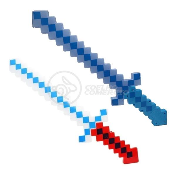 Imagem de Brinquedo Espada Pixel Ninja Steve 58cm Diamante com Som e Luz, Pilha Incluso - Azul 16