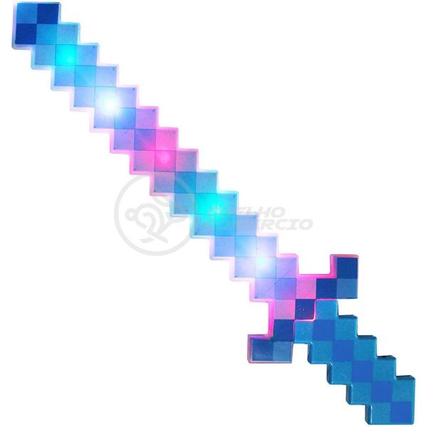 Imagem de Brinquedo Espada Pixel Ninja Steve 58cm Diamante com Som e Luz, Pilha Incluso - Azul 18