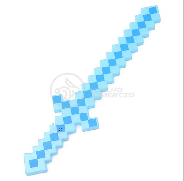 Imagem de Brinquedo Espada Pixel Ninja Steve 58cm Diamante com Som e Luz, Pilha Incluso - Azul 19