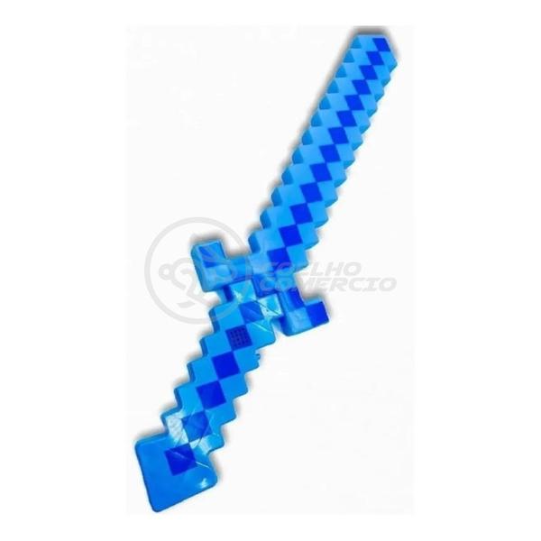 Imagem de Brinquedo Espada Pixel Ninja Steve 58cm Diamante com Som e Luz, Pilha Incluso - Azul 22