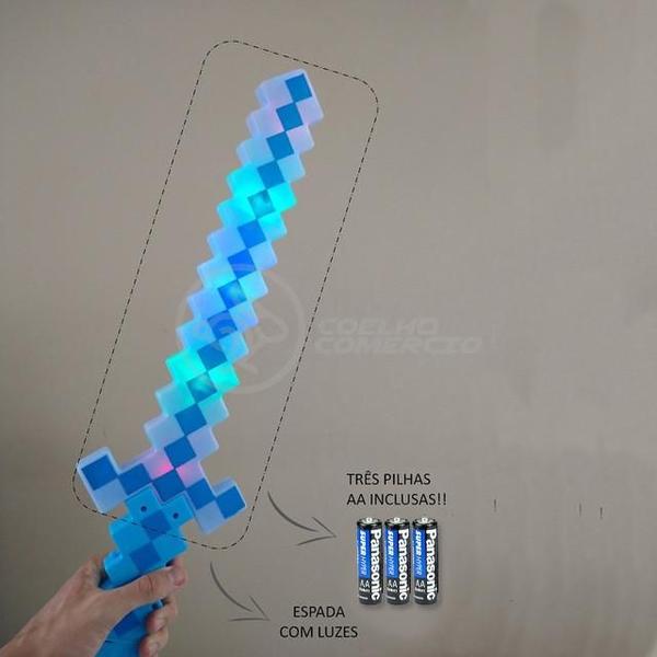 Imagem de Brinquedo Espada Pixel Ninja Steve 58cm Diamante com Som e Luz, Pilha Incluso - Azul 28