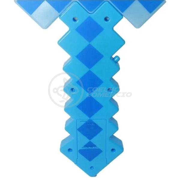 Imagem de Brinquedo Espada Pixel Ninja Steve 58cm Diamante com Som e Luz, Pilha Incluso - Azul 5