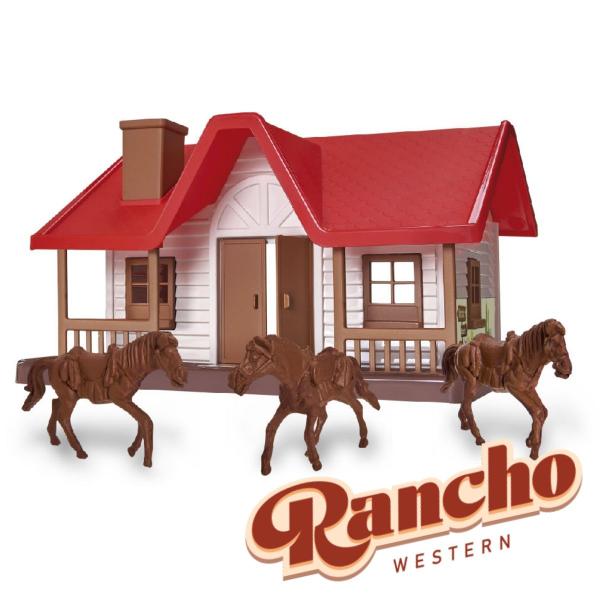 Imagem de Brinquedo Fazenda Fazendinha Cavalos Rancho Estábulo Western Faz de Contas Menino Agro