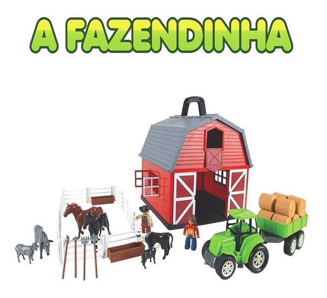 Imagem de Brinquedo Fazendinha Cenário Celeiro Trator Animais Poliplac