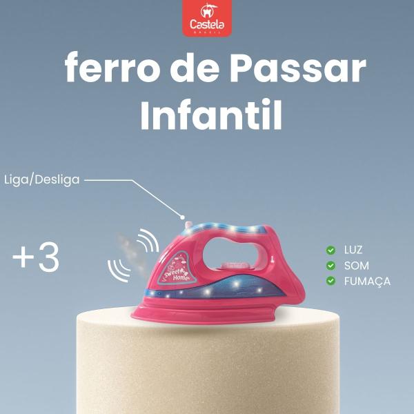 Imagem de Brinquedo Ferro De Passar Com Luz Som Fumaça de Verdade Castela