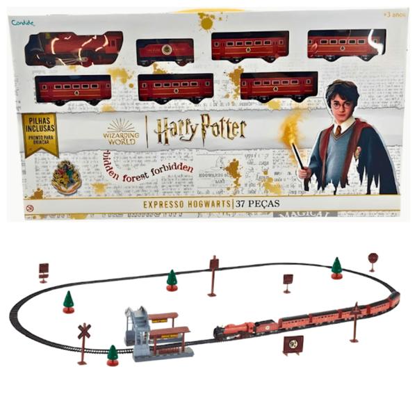 Imagem de Brinquedo Ferrovia Mágica do Harry Potter - Expresso de Hogwarts - 37 Peças - Candide 37002