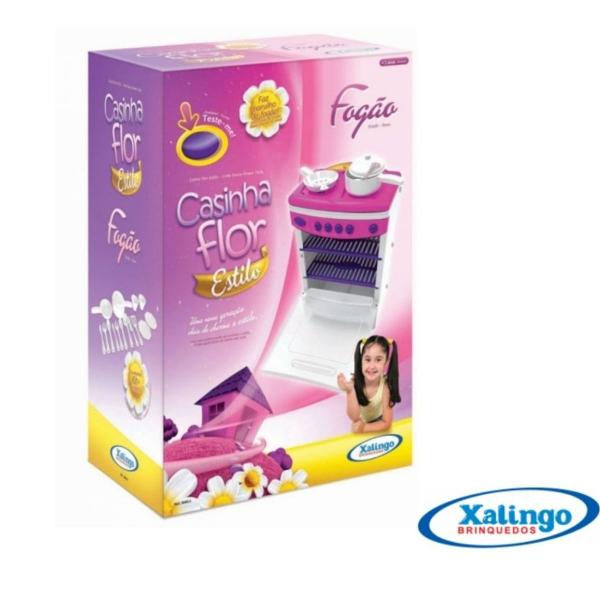 Imagem de Brinquedo Fogão Casinha Flor Rosa Acompanham 16 acessórios Xalingo - 04854