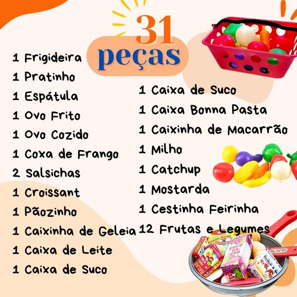 Imagem de Brinquedo Frigideira C/ Comidinhas Alimentos 30 Pçs Frutas