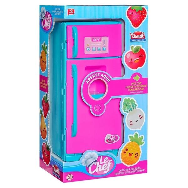 Imagem de Brinquedo Geladeira Infantil Rosa 33cm c/ Luz Som Acessórios