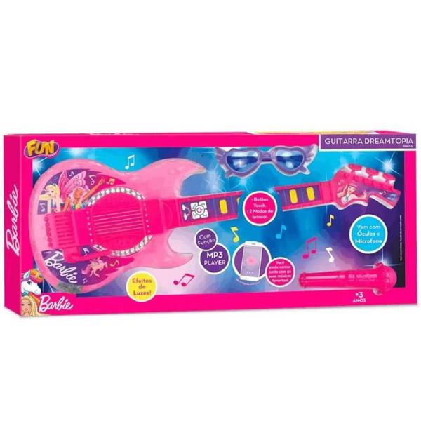 Imagem de Brinquedo Guitarra Infantil Barbie Dreamtopia Com Microfone Função Mp3 + Acessórios E Luzes Original