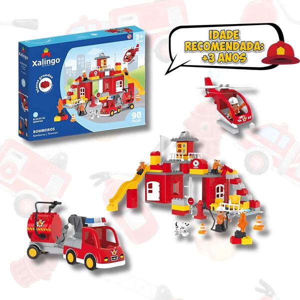 Imagem de Brinquedo Infantil Bloco de Montar Grande Bombeiros 90 Peças Xalingo - 68298