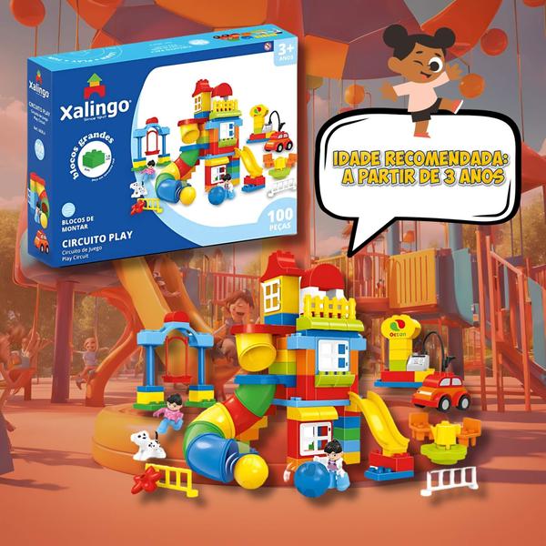 Imagem de Brinquedo Infantil Bloco de Montar Grande Circuito Play 100 Peças Xalingo - 68354