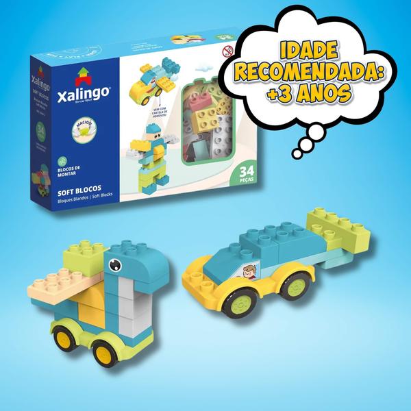 Imagem de Brinquedo Infantil Blocos de Montar Macio Soft 34 Peças Xalingo - 68443