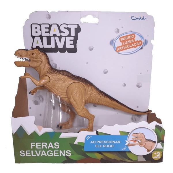 Imagem de Brinquedo Infantil Bonecos Tiranossauro Com LUZ E SOM +3 Anos Beast Alive Feras Selvagens Candide