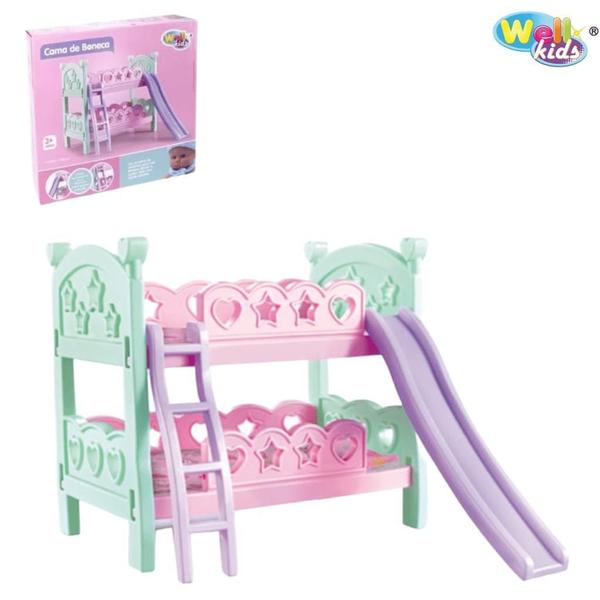 Imagem de Brinquedo Infantil Cama Beliche De Bonecas Com Escorregador