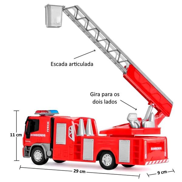 Imagem de Brinquedo Infantil Caminhão de Bombeiros com Escada Articulada e 13 Acessórios