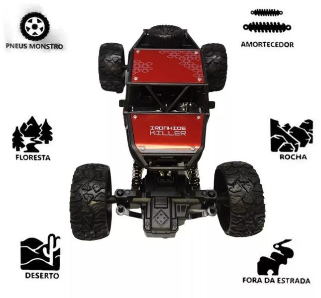 Imagem de Brinquedo Infantil Carrinho de Controle Remoto Aventura com Suspensão Off-Road Recarregável Big Foot Vermelho Metálico