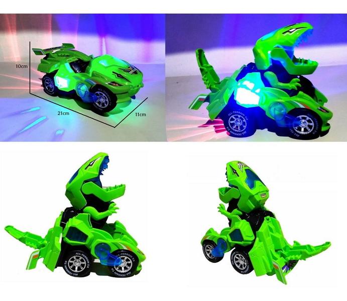 Imagem de Brinquedo Infantil Carro que Vira Dinossauro com Música e Luzes Coloridas Verde