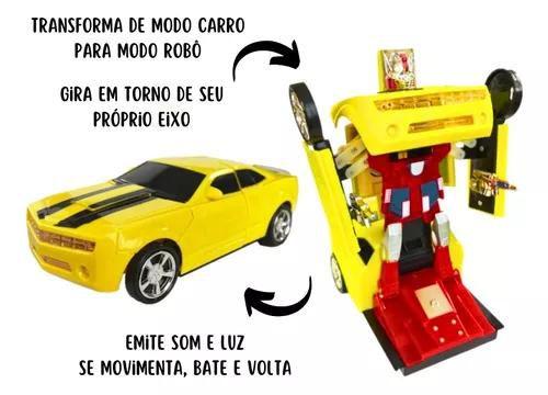 Imagem de Brinquedo Infantil Carro Vira Robô Luz Som Transformers Camaro Amarelo