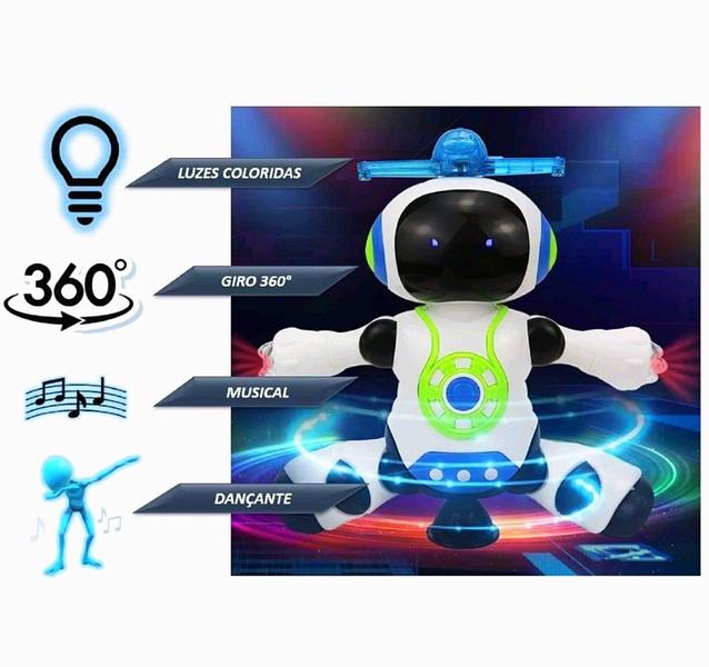 Imagem de Brinquedo Infantil Com Sons e Luzes Led Coloridos Robô Dançarino Gira 360 Helice Envio Imediato!