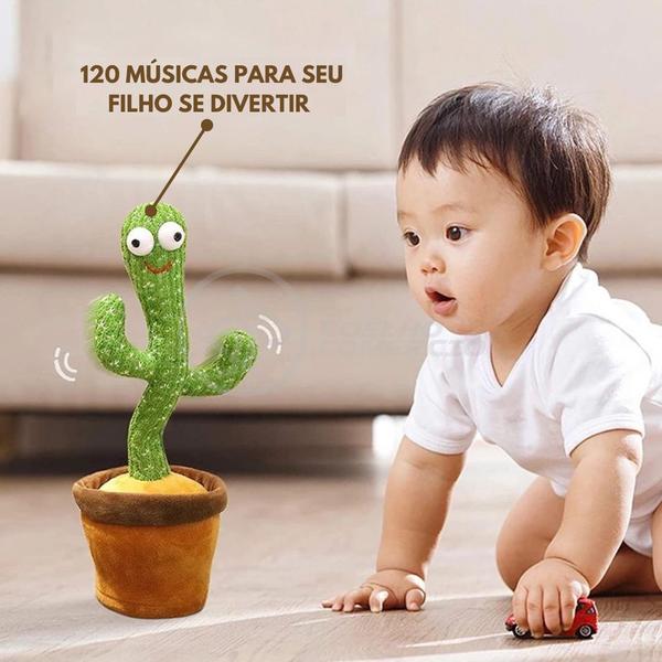 Imagem de Brinquedo Infantil Criança TikTok Cacto Dançante Luminoso Pelúcia 120 Músicas Canta Fala Repete USB