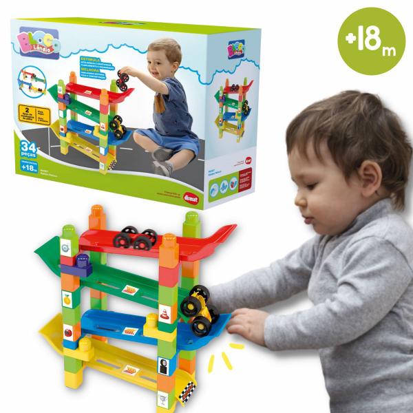 Imagem de Brinquedo Infantil Didático Educativo Pedagógico Pista Rampa Maluca Carrinho Blocos Montar