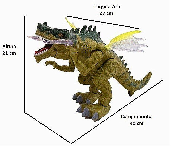 Imagem de Brinquedo Infantil Dinossauro Dragão com Xifre Anda Solta Fumaça Emite Som e Luz Colorida