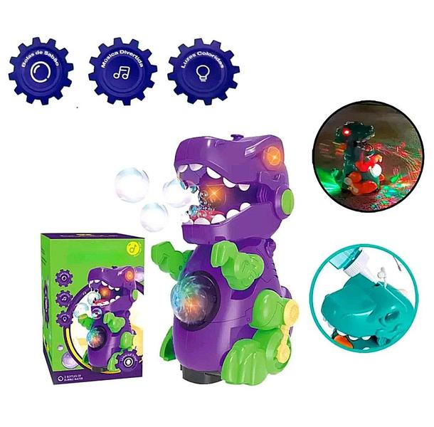 Imagem de Brinquedo Infantil Dinossauro Solta Bolhas Com Som Luzes e Movimentos Gira 360