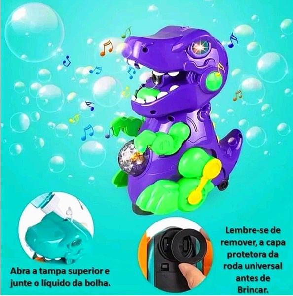 Imagem de Brinquedo Infantil Dinossauro Solta Bolhas Com Som Luzes e Movimentos Gira 360