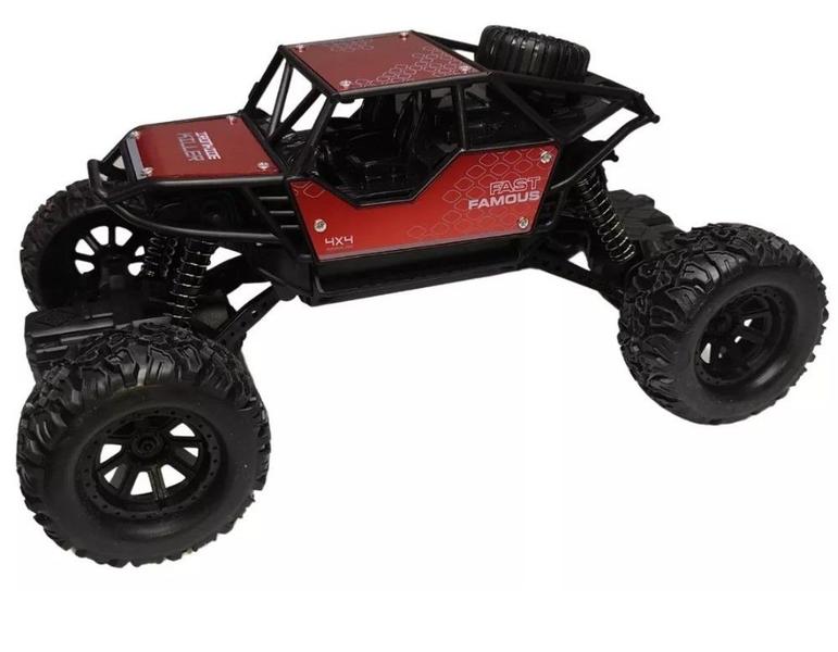 Imagem de Brinquedo Infantil Para Asfalto Terra Grama Carrinho de Controle Remoto Com Suspensão Off-Road Big Foot Vermelho Metálic