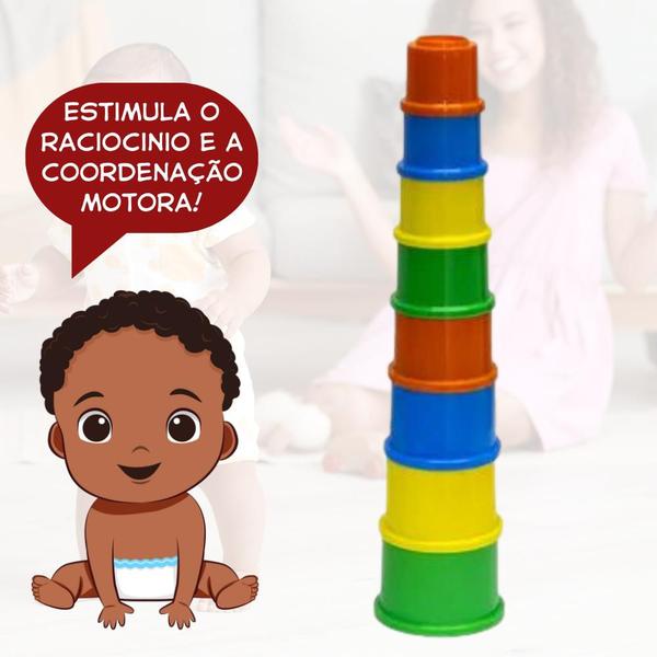 Imagem de Brinquedo Infantil Potes Encaixar e Empilhar Bebê Educativo