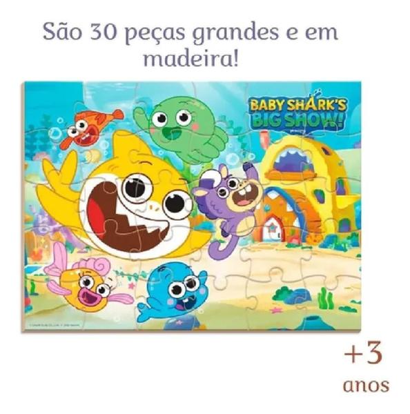 Imagem de Brinquedo Infantil Quebra Cabeca Baby Sharks 30 Pecas Nig