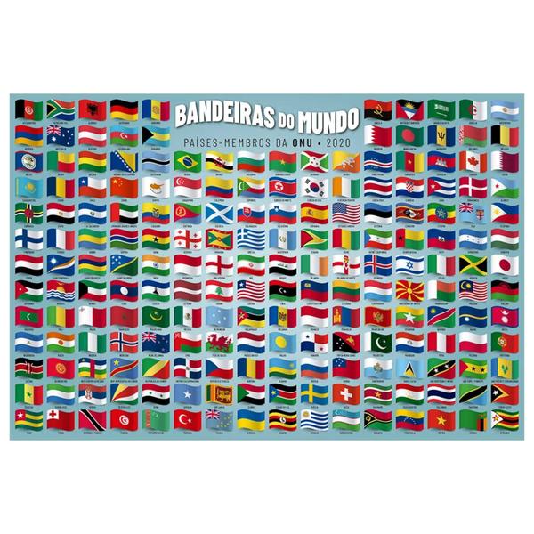 Imagem de Brinquedo Infantil Quebra-Cabeça Puzzle Bandeiras do Mundo 200 Peças Grow - 04034