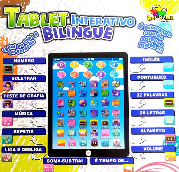 Imagem de Brinquedo Infantil Tablet Interativo Português e Inglês 62 Teclas Branco