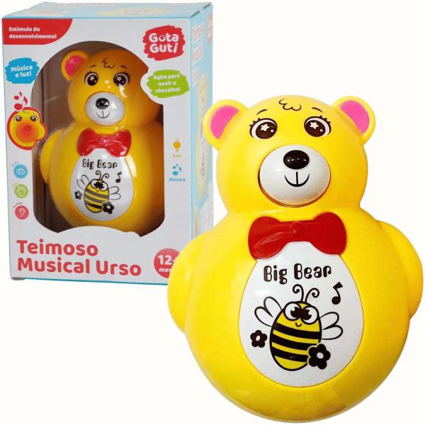 Imagem de Brinquedo Infantil Teimoso Musical Urso Guta Guti Amarelo