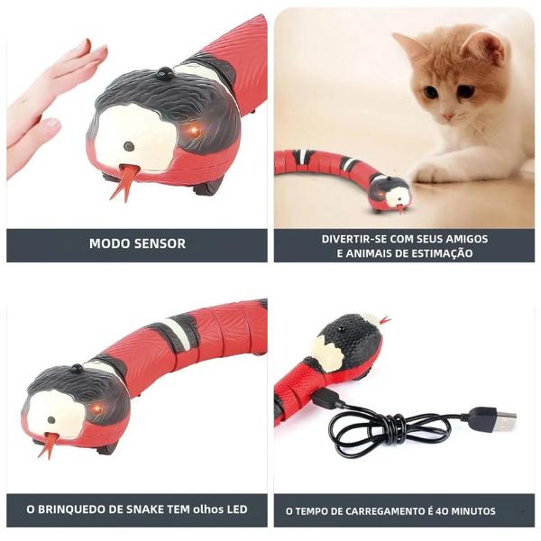 Imagem de Brinquedo Interativo Inteligente para Gatos - Cobra Eletrônica Recarregável via USB