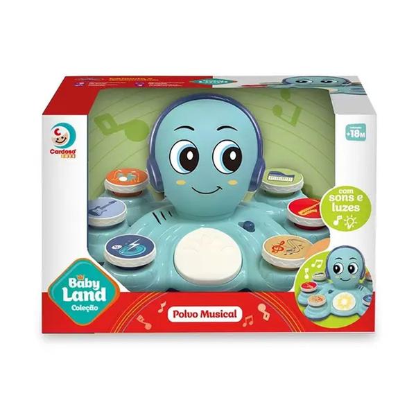 Imagem de Brinquedo Interativo Polvo Musical Azul Com Luz e Som Cardoso Toys