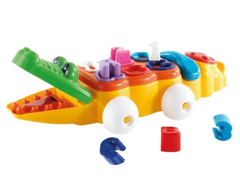 Imagem de Brinquedo Jacaré Didático Com Telefone Blocos de Encaixar Carrinho Infantil