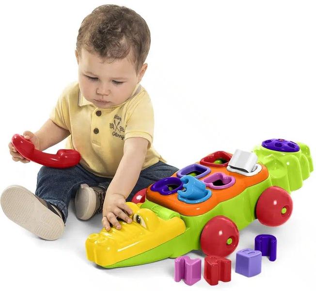 Imagem de Brinquedo Jacaré Didático Com Telefone Blocos de Encaixar Carrinho Infantil