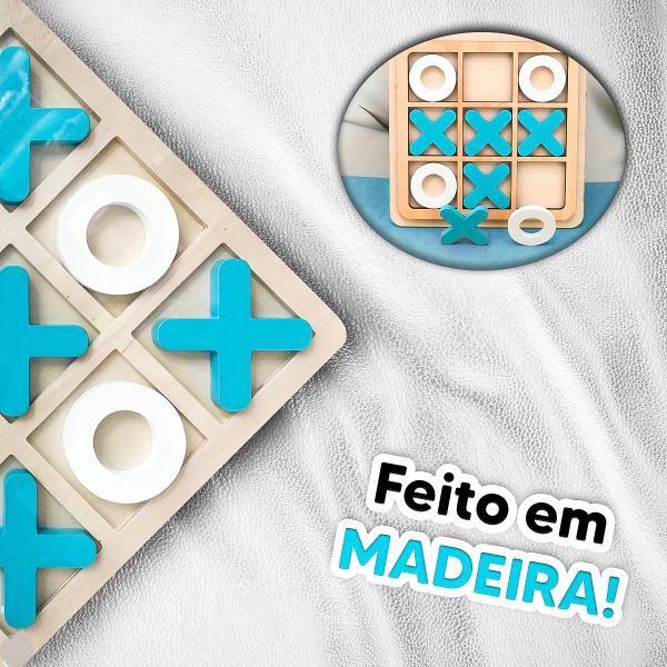 Imagem de Brinquedo Jogo Da Velha Branco Azul Madeira DMT6775 - DMToys