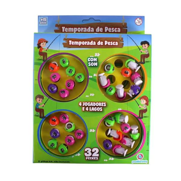 Imagem de Brinquedo Jogo de Pesca Infantil 32 Peixes 4 Varinhas Polibrinq