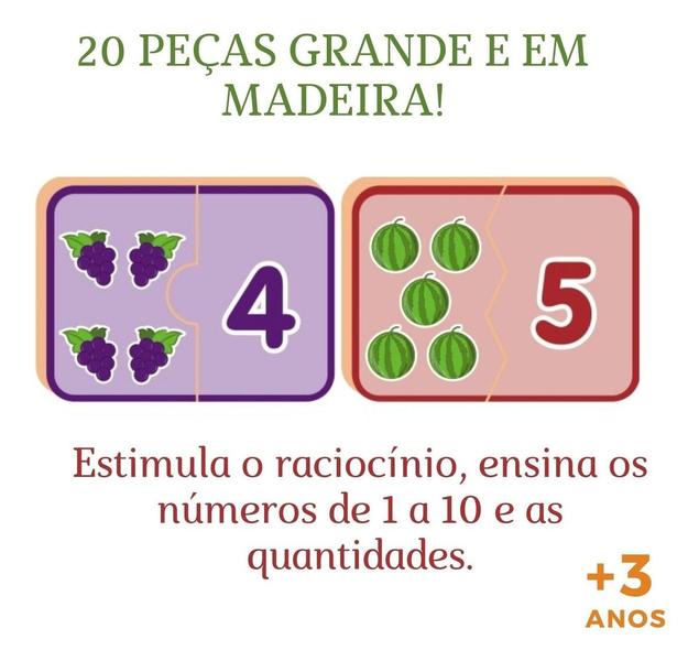 Imagem de Brinquedo Jogo Pedagógico De Encaixar Números 1 Ao 10 Infantil Quebra Cabeça Em Madeira Nig BE A BÁ