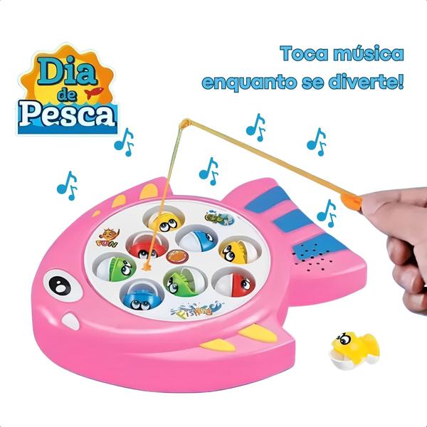 Imagem de Brinquedo Jogo Recreativo Dia De Pesca Toca Música Pescaria 8 Peixinhos 2 Varas Cores Sortidas Polibrinq - PB508