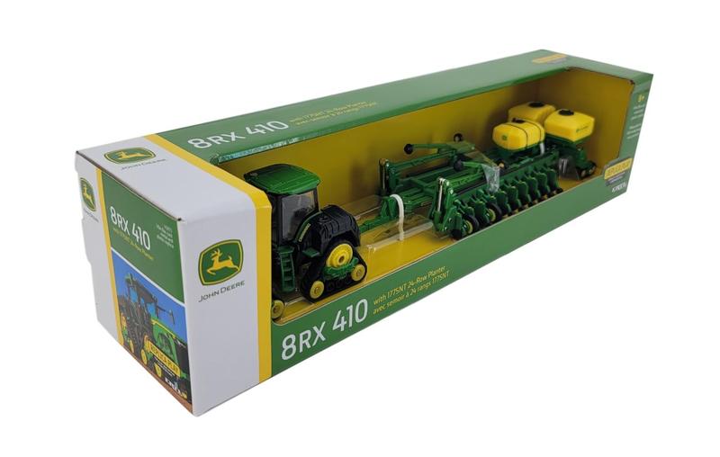 Brinquedo John Deere 8RX 410 com plantadeira 1775NT de 24 fileiras